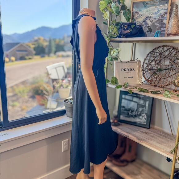 French Connection, Black Maude Drape Ruffle Dress w/ Wrap Front, Women's US 4 - Picture 4 of 11